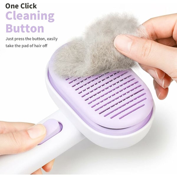 Børste til katte og hunde, selvrensende kattebørste til korthårede og langhårede katte og hunde i One-Touch design, fjerner effektivt op til 95% af dødt hår