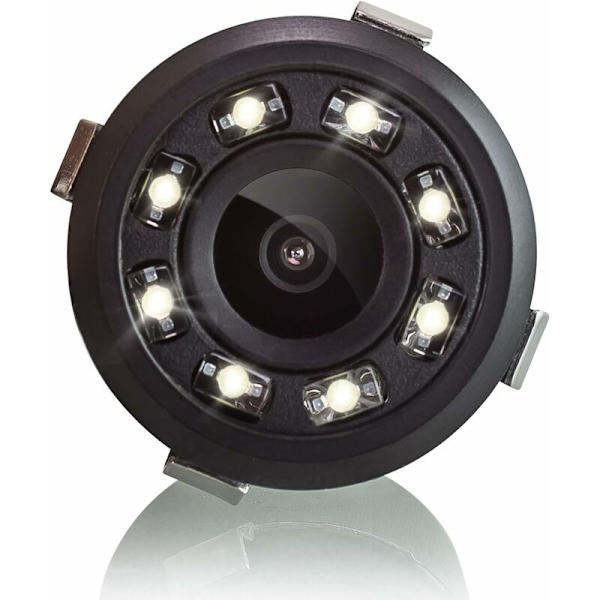 Indbygget 18,5 mm bakkamera, Mini bakkamera med 8 LED-lys + Praktisk og pålidelig, ideel til parkering af din bil + Synsvinkel: 170° + RCA