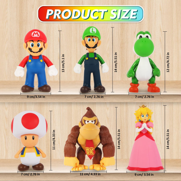 6 Pack Mario Toy Bros Super Mario Prinsessa, Kilpikonna, Sieni, Gorilla, Super Mario Action Figuurit Syntymäpäiväkakun päällysteet juhlatarvikkeet