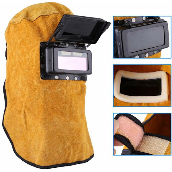 Svetsmask och skyddsglasögon, Svetsmask Huva Svetsarens Hjälm Läder Skyddande Huva Bekväm Mask med Skyddsglasögon Ögon- och Ansikts Skydd, CMODIHI