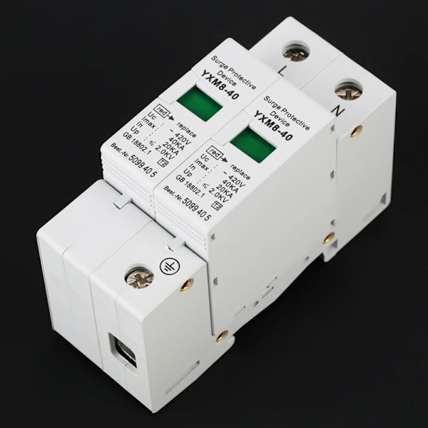 1 stk 220V 2P 40KA Lavspændings Overspændingsbeskytter Arrester Enhed
