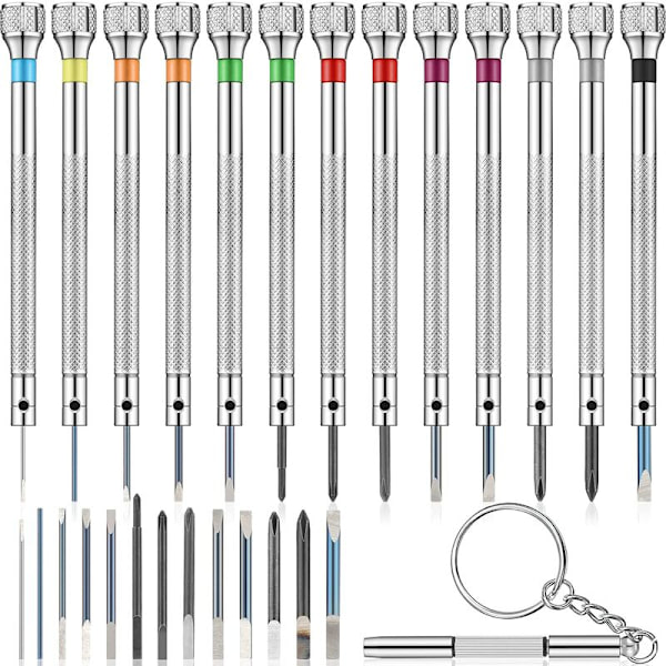 13-delad mini precisionsurskruvmejselset, juvelerarskruvmejsel 0,6-2,0 mm med 13 extra utbytesblad