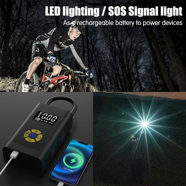 Bärbar luftkompressor, bilpumppump för bildäck, minikompressor för bil, digital LCD-display, 150 PSI, typ-C-laddning 2000 mAh med LED-lampa