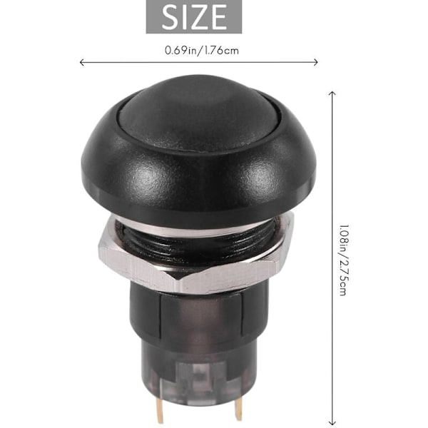 On-Off Vattentät Låsande Tryckknappsomkopplare 12Mm Spst 2A IP67, Svart