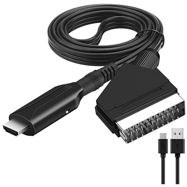 Scart til HDMI-adapter, Scart til HDMI-konverter med HDMI-kabel, Scart til HDMI-konverter, for Full HD TV 720P/1080P, lyd og video for Sky Blu Ray DVD