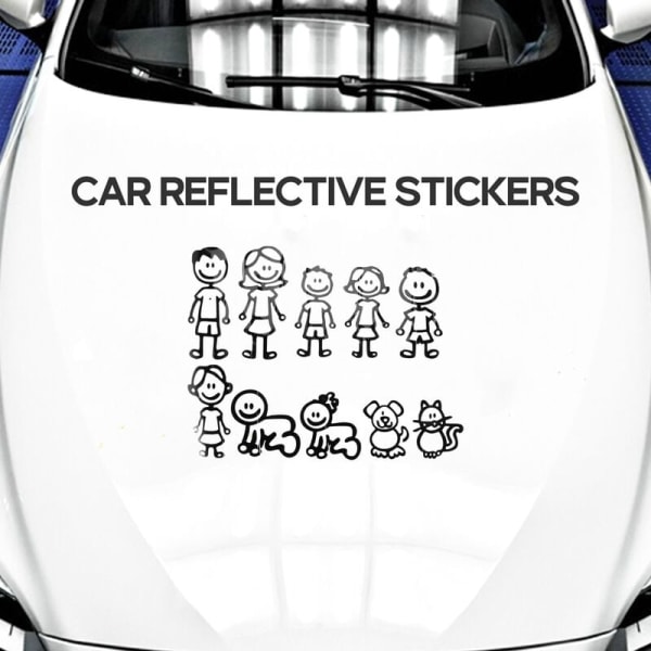 10 stk Bilsticker Familie Med Kjæledyr Bilsticker Lykke Stickers Dekaler For Vindu (Svart)