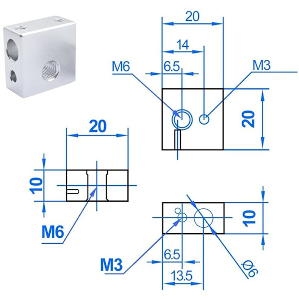3D-skrivardel 0,4 mm munstycke för extrudering + 1,75 mm rör + värmeblock för MK8 3D-skrivartillbehör