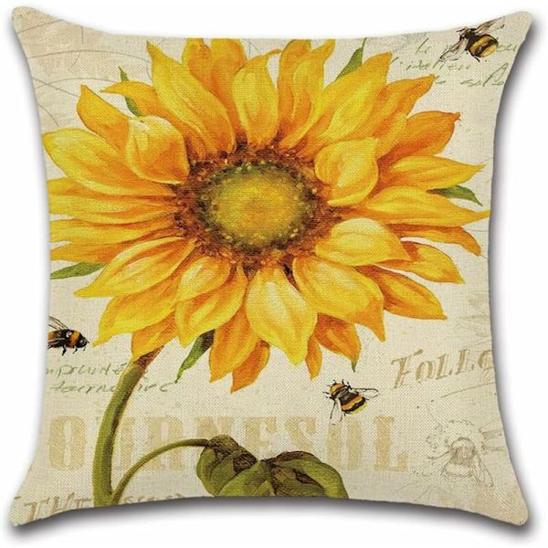 Putetrekk 45 x 45 cm Blomster, Fugler, Dyr og Planter Mønster Vanntett Putetrekk for Sofa Hjem Stue Soverom Dekorasjon 4 Stykker (Sol