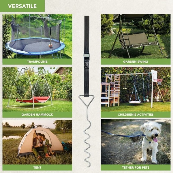 8-delt Trampoline Ankersett - Tunge Trampolineplugger med Rivbestandige Surringsstropper, Swing Ankersett, Trampoline Ankersett