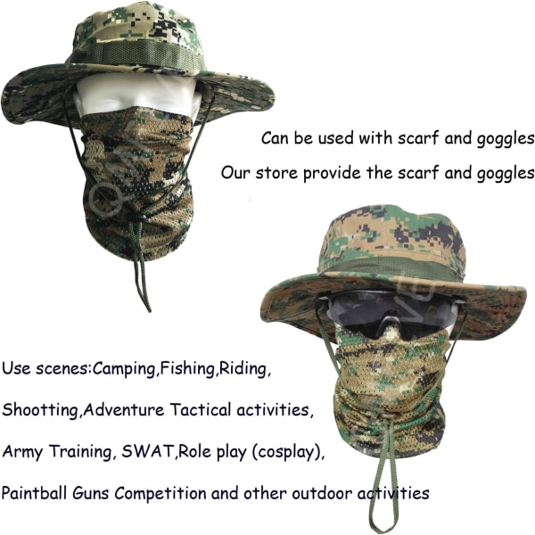 Taktisk Benny Hat, Unisex Camouflage Rund Hat Fisherman Sol Hat til udendørs Airsoft Paintball Klatring Camping