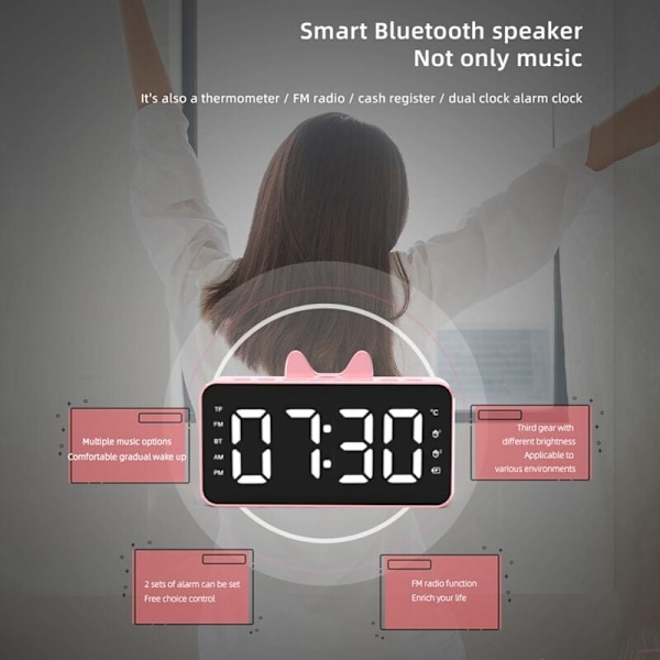 Multifunktionell väckarklockradio skrivbordsur LCD-display Bluetooth-kompatibel musikuppspelning digital väckarklocka för hemmakontor vit
