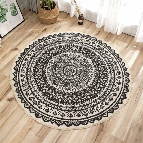 Mandala rund matta - Bomull - Bohemisk stil - Diameter: 92 cm - Sunny