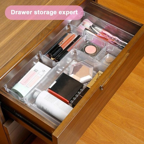 Skuffesystem til opbevaring 21 dele Multi-størrelse Skuffehåndtering Transparent Makeup Opbevaringsskuffe til skrivebord