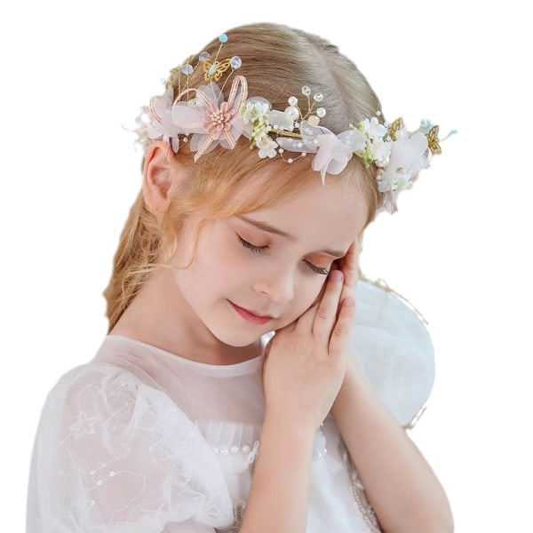 Super Fairy Pearl Crown -hiusasusteet Little Girl Garland Streamer -pääpanta Syntymäpäivän suorituskykyinen pääkukka