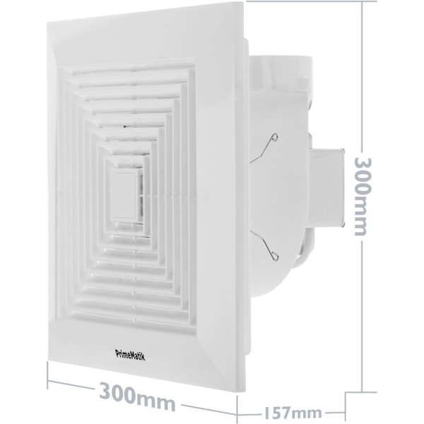 Avluftfläkt, luftextraktor 250x250 mm, med galler och backventil med 90 graders extraplatt utlopp