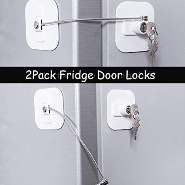 Kylskåpslås, minikylskåpslås med nyckel för vuxna, kylskåpslås, skåpdörr (vit 2-pack)