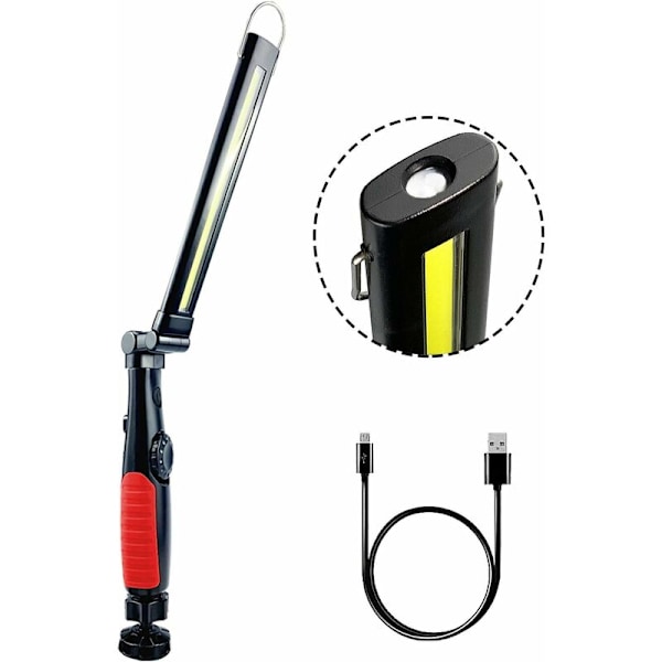 COB Arbetslampa, Laddningsbar Vikbar LED Ficklampa Inspektionslampa med Magnetisk Bas och Hängkrok för Bilverkstäder, Camping, Nödsituationer