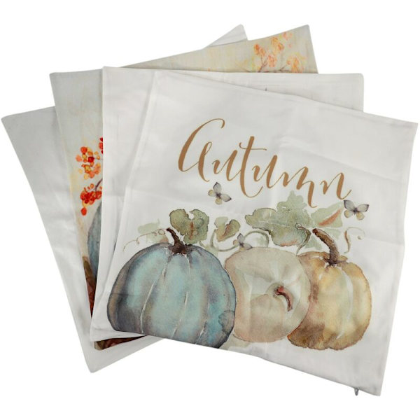 4 st Höst Pumpa Kuddfodral Soffa Broderad Kuddfodral för Thanksgiving Day Höst Skörd Heminredning, 18 x 18 tum