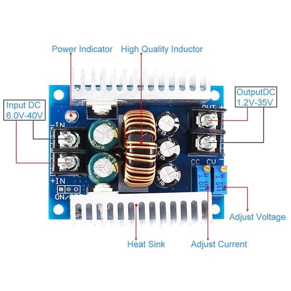 Step Down 300W 20A DC CV Step Down Converter Module DC Power Supply Module 6V-40V till 1.2V-35V Spänningsregulator Reducer 4V 5V