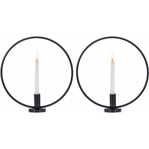 Set med 2 koniska ljusstakar, järnljusstake, nordisk stil ljusstake för heminredning, bröllop bar bord, dekoration mittpunkt, svart-F