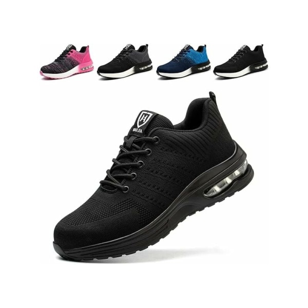 Safety Shoes Men Women Lightweight Safety Sneaker Breathable Comfortable Work Shoe with Steel Toe Cap, Black Bottom Size 43