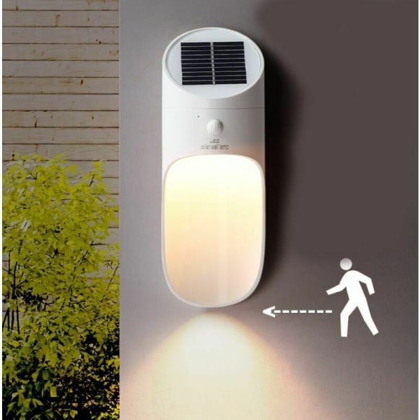 Utomhus solcellslampa, utomhusvägglampa, vattentät LED-trädgårdslampa, balkonggatubelysning med rörelsesensor (varmgrå skal, vitt ljus)