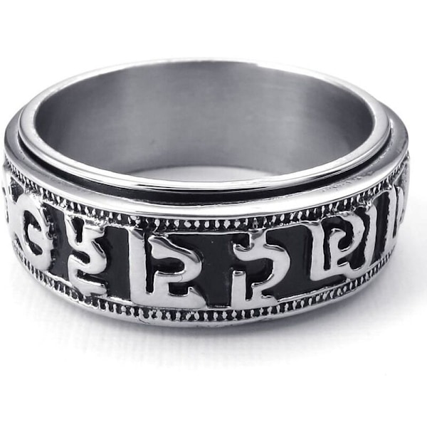 Ring, Rustfrit Stål, Spindende Spinner Tibetansk Mantra Padme, Sort Sølv - . 59 (18.8mm)