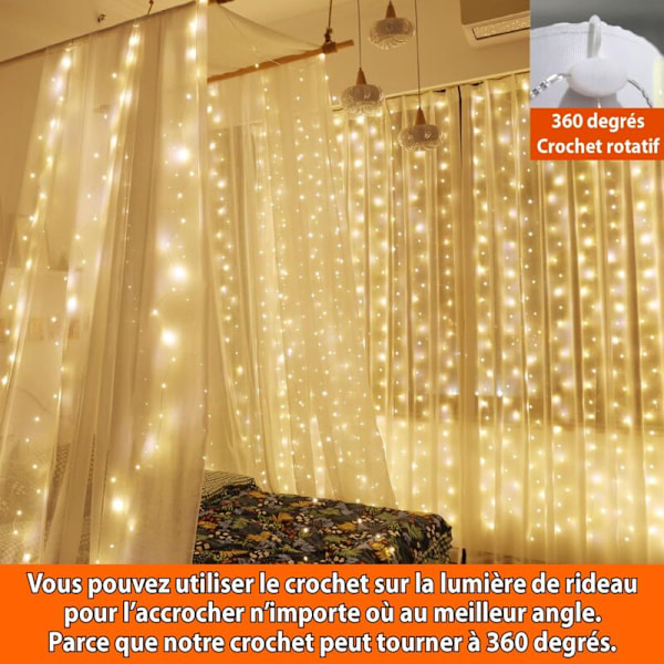 100LED Lysgardin Varmt Hvit Lysgardin 3mx1m 8 USB Lysmoduser Fjernkontroll Lysgardin med Timer for Jul, Bryllup, Fødselsdag
