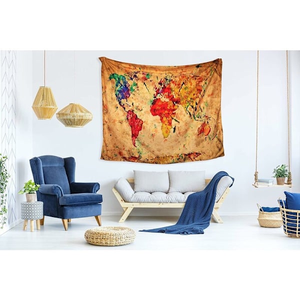 DENUOTOP seinävaate, seinämatto, seinävaate, seinävaate erittäin yksityiskohtaisella painatuksella (maailmankartta, 180 x 230 cm)-DENUOTOP