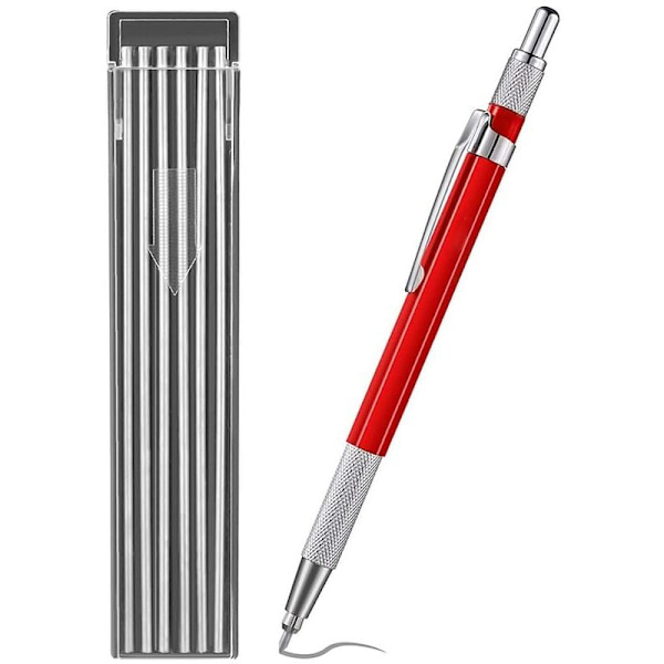Svetsblyertspenna med 12 Silver Streak-refiller, metallmarkörer för mekaniska svetsblyertspennor, tillverkning, röd,