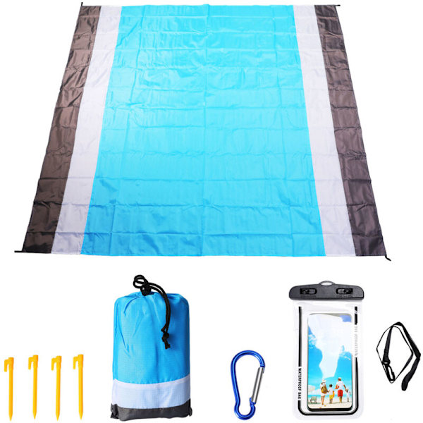 Sandskyddande Strandfilt, Extra Stor Storlek 210 x 200cm Lätt Sandskyddande Vattentät Utomhus Picknickfilt för 4 till 7 Vuxna med Vattentät Mobiltelefonfodral