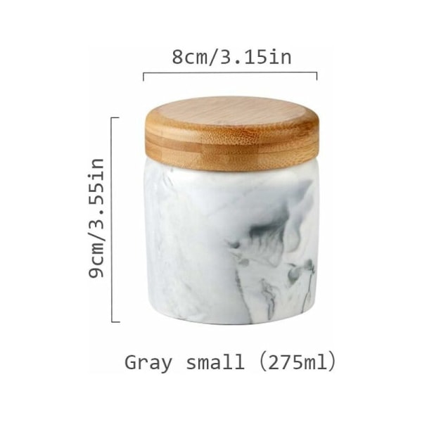 Keramisk krukke med lufttæt bambuslåg - Til opbevaring af te, kaffe, krydderier og meget mere, Keramisk, Sort marmor, 9,3 OZ(275ML)-