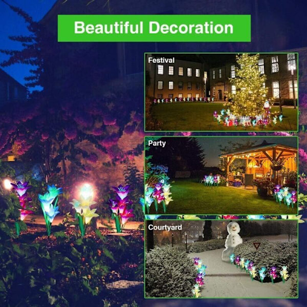 Ulkoilma Solar Garden Lights 8 Moniväriset Lily-Kukka Vaihtuvat LED-Aurinkovalot Telineessä Puutarha Patio Puutarha (Sininen ja Violetti) RWElighting ja lig