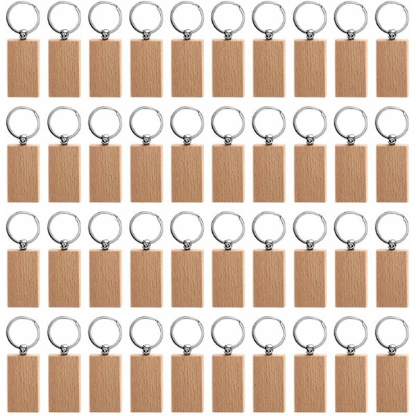 40 kappaletta sarjan tyhjiä suorakulmaisia puisia avaimenperiä DIY puisia avaimenperiä avaintunnisteita voidaan kaivertaa DIY-lahjoja