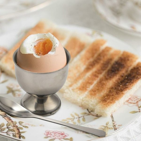 Eggkopper i rustfritt stål, sett med 12 i rustfritt stål, bestående av 6 eggkoppholdere og 6 eggeskjeer