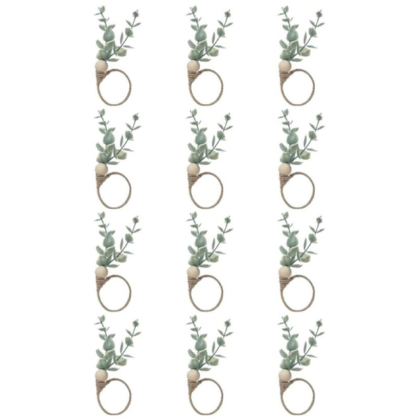 Serviettringer i sett med 12 eukalyptus tre serviettringer rustikk boho blad treperle bondegård serviettringholder