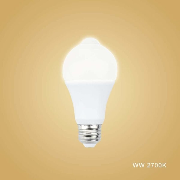 12W E27 PIR Infrarød LED-pære med bevegelsessensor PÅ/AV automatisk A60 220V 700lm 70W Halogen-ekvivalent for trapper korridor garasje（2-pakning, Wa