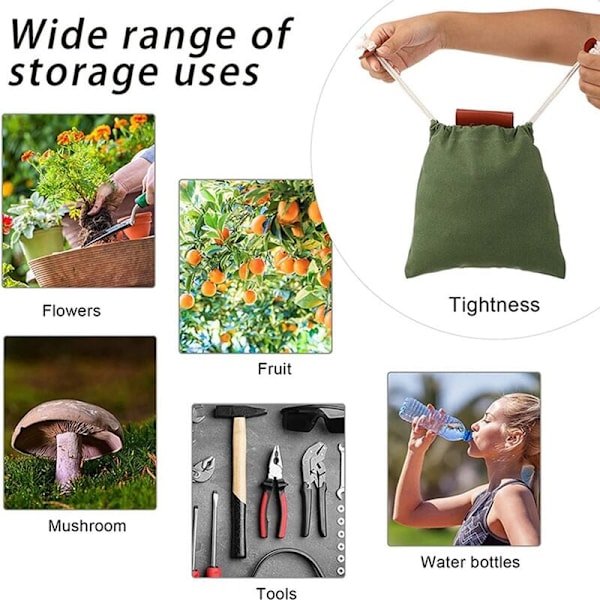 4 stk. serie udendørs vandring mad foraging pung have frugt plukning taske med snøre udendørs camping opbevaring
