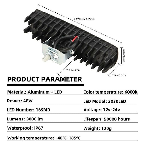 48W LED-lykt arbeidslys LED-lys tåkelys 12-30V for motorsykkel lastebil båt traktor tilhenger terrengkjøring arbeidslys LED 4 stk