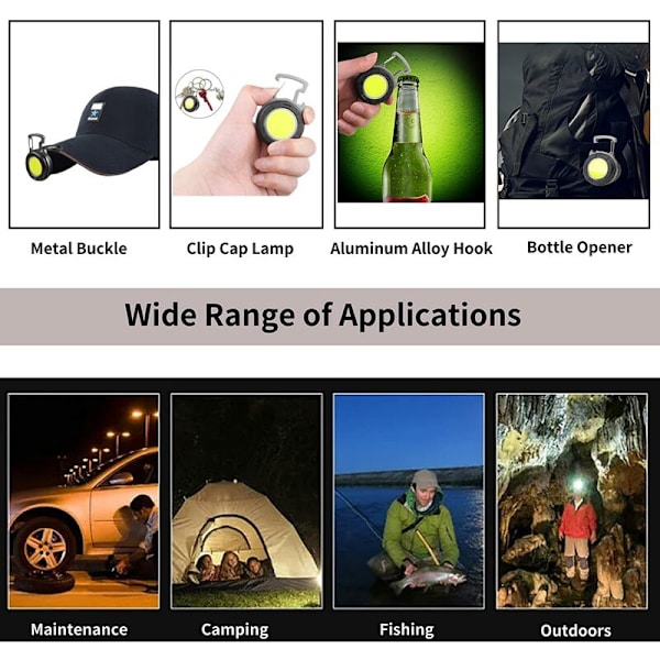 Mini LED Ficklampa COB Bärbar Arbetslampa Liten Nyckelring Vattentät Ficklampor Uppladdningsbar Led Arbetslampa Flasköppnare för Camping Nödsituation Li