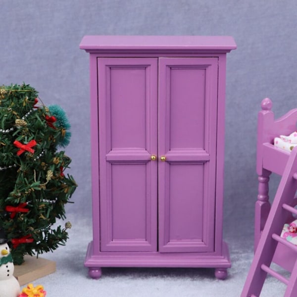 1:12 Nukenukkekoti Makuuhuone Violetti Vaatekaappi Simulaatio Miniatyyrikaappi Nukenukkekoti Koristeluun Lasten Leikki