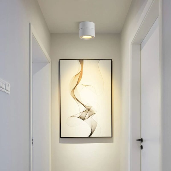 Indendørs 10W LED-Overlygte, 360° Justerbar Loftlampe Roterer og Overfladebelysning COB LED 10x10cm/Aluminium Vægslampe (Hvid-3000K) [Energiklasse