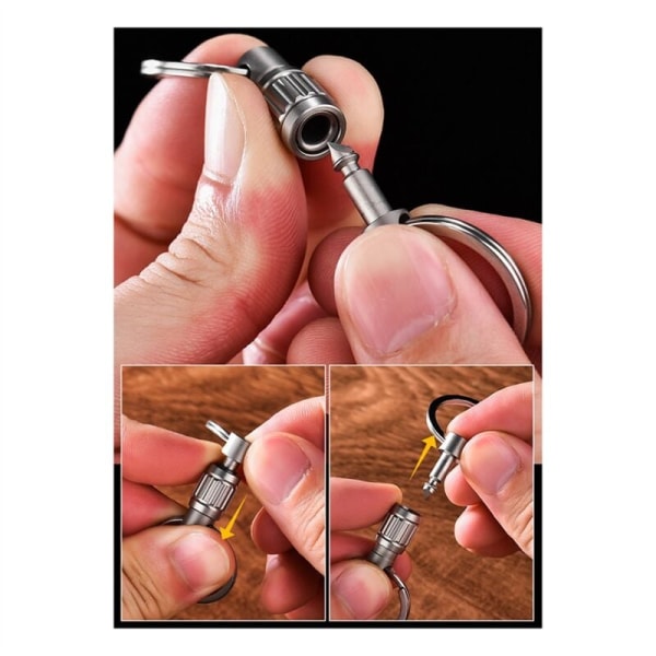 Titanium Alloy Nøkkelring, High-End Fjærlås, Mini Universal Roterende Ringspenne, Vertikale Linjer [Primærfarge]