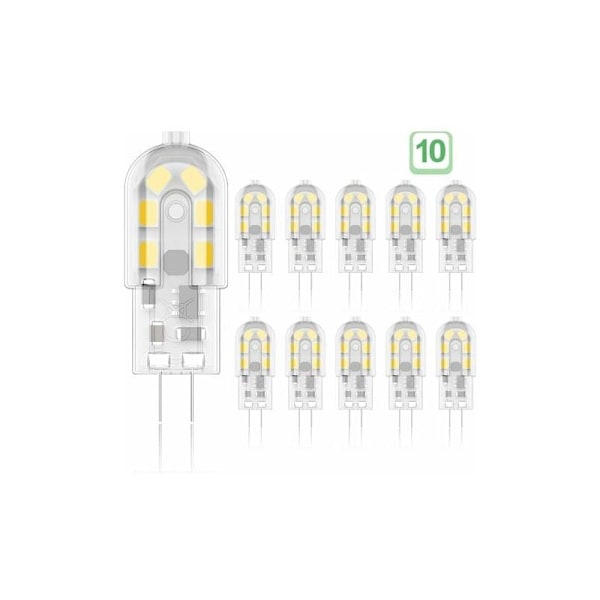 G4 2W LED-lampa, motsvarande 20W halogenlampa, kallvit 6000k, 12V AC/DC - 10-pack
