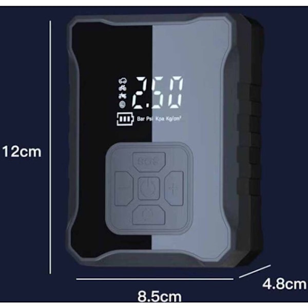 Luftkompressor, 4000 mAh bildekkinflater, sykkelpumpe med 5 inflasjonsmoduser, digitalt display, digital LCD-skjerm, LED-lys og USB-port, egnet