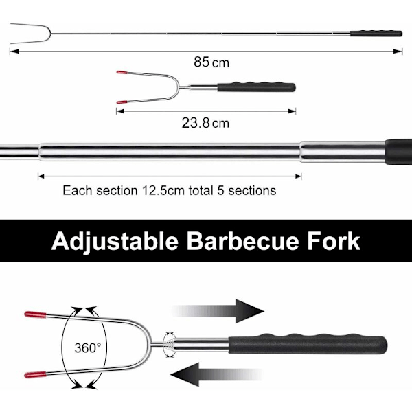 5 stk. Grillspyd, Teleskopiske Spidsspidser op til 85 cm til Ristet Marshmallow & Pølse