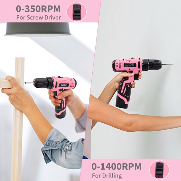 12V sladdlös borrskruvdragare, sladdlös skruvmejsel, förvaringsväska, 20 Nm, rosa borrskruvdragare för DIY