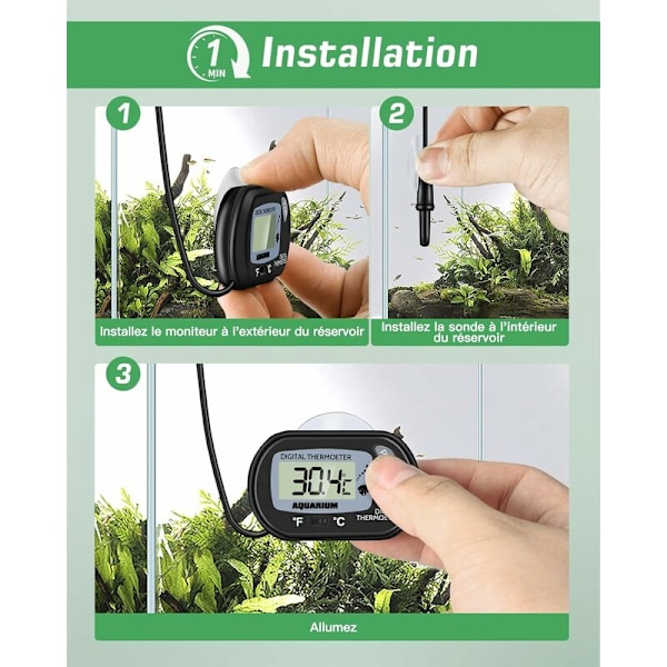 Akvarium Termometer - LCD Digital Akvarium Termometer med Sugkop og Neddykningsføler til Akvarium, Terrarium