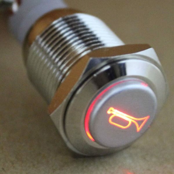 16mm Kraftfullt Hjul LED 12V 3A Tryckknapp Bilhorn Momentan Vippströmbrytare Metall Hornhögtalare