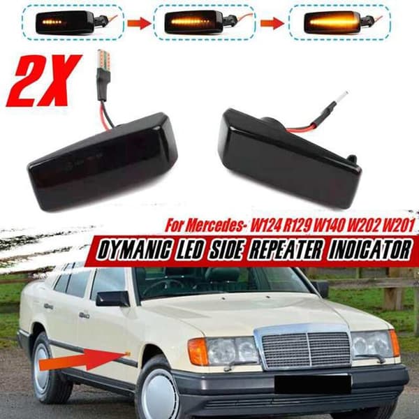 2X LED Dynamisk Side Maker Repeater Lys Blinklys til C E S SL Klasse W201 190 W202 W124 W140 R129